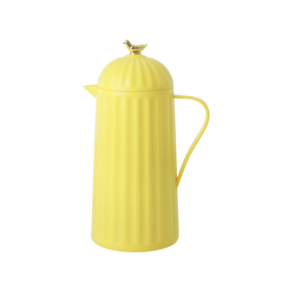 Yellow Thermo Flask With Gold Bird on Lid Rice DK